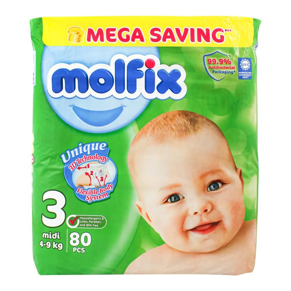 1227861-1 Molfix Diaper 3 Midi, Mega Pack, 4-9 Kg, 80-Pack - Image 1