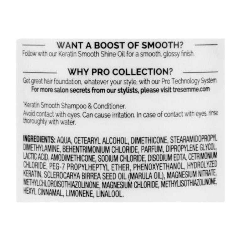Tresemme Conditioner Keratin Smooth Marula 72H 400Ml (Ingredients)