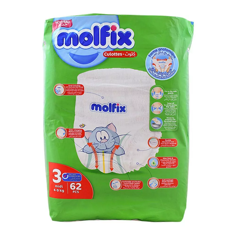 Molfix Baby Diaper Pants Midi Size 3, 62pcs (4-9kg) - Secure Fit