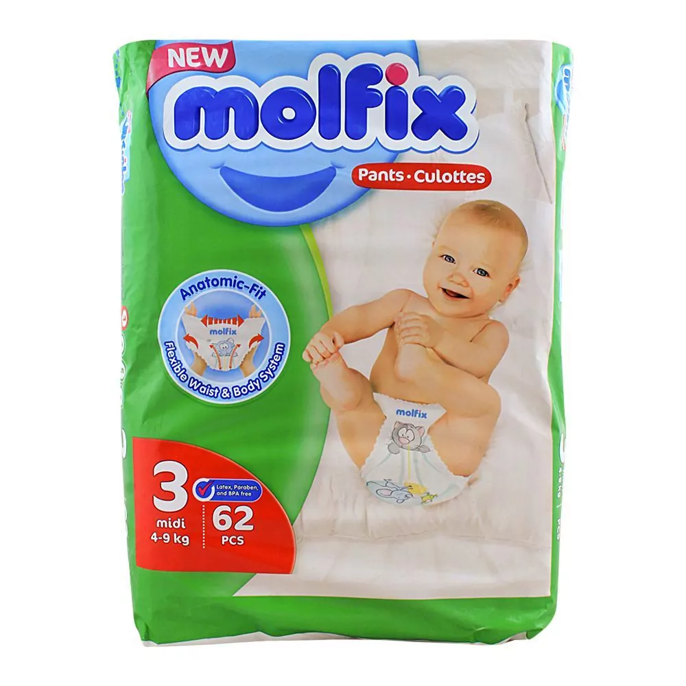 Molfix Baby Diaper Pants Midi Size 3, 62pcs (4-9kg) - Secure Fit