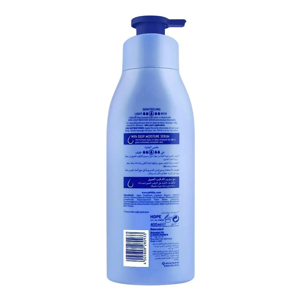 Nivea Shea Smooth Dry Skin Body Lotion, With Deep Moisture Serum, 400Ml