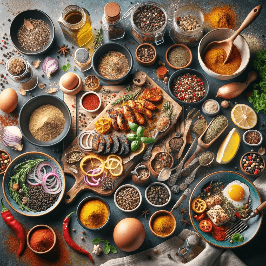 A Culinary Scene Featuring Catch N Pack Spices Alongside A Variety Of Dishes Prepared Using These Spices. The Composition Highlights The Versatility And Flavor Enhancement Of The Spices, Set In A Kitchen Or On A Dining Table. It Showcases The Process Of Cooking With These Spices And The Delightful Outcomes, Appealing To Food Enthusiasts Eager To Explore Innovative Recipes And New Flavors.