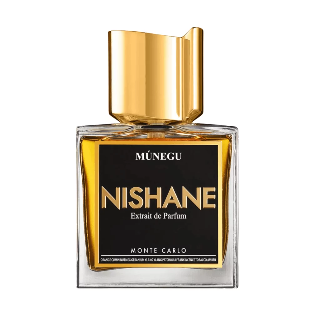 Nishane Munegu Extrait Unisex 50Ml Nishane Munegu Extrait 50Ml Bottle With A Warm, Amber-Toned Background, Highlighting Its Spicy And Earthy Aroma.