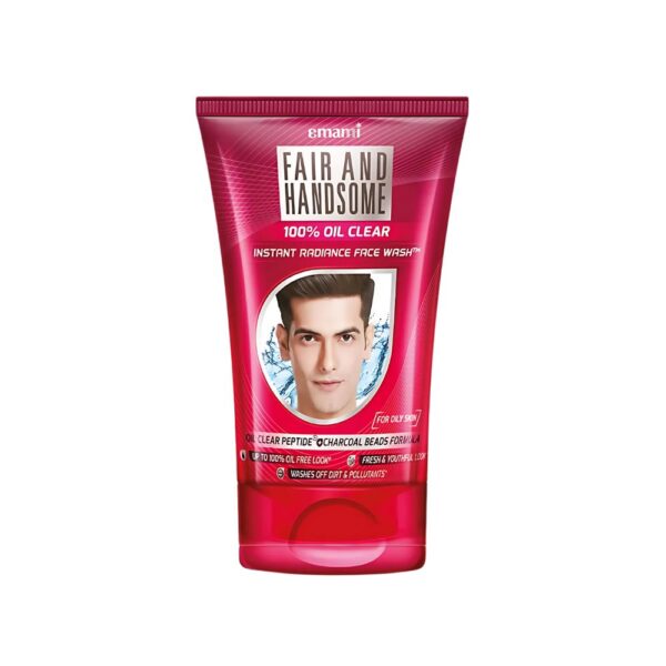 Emami Fair and Handsome Face Wash 50g – Men’s face wash for oily skin with oil-clear peptide and charcoal beads.