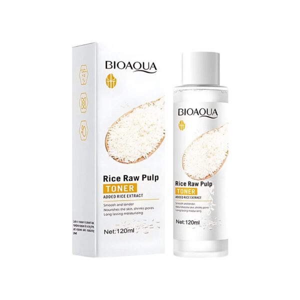 BIOAQUA Rice Raw Pulp Whitening Toner – Hydrating toner with raw rice extract for soft and glowing skin.