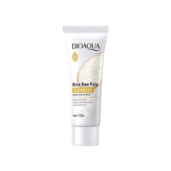 BIOAQUA Rice Raw Pulp Whitening Facial Cleanser – Gentle whitening face wash with rice extract for smooth, bright skin.