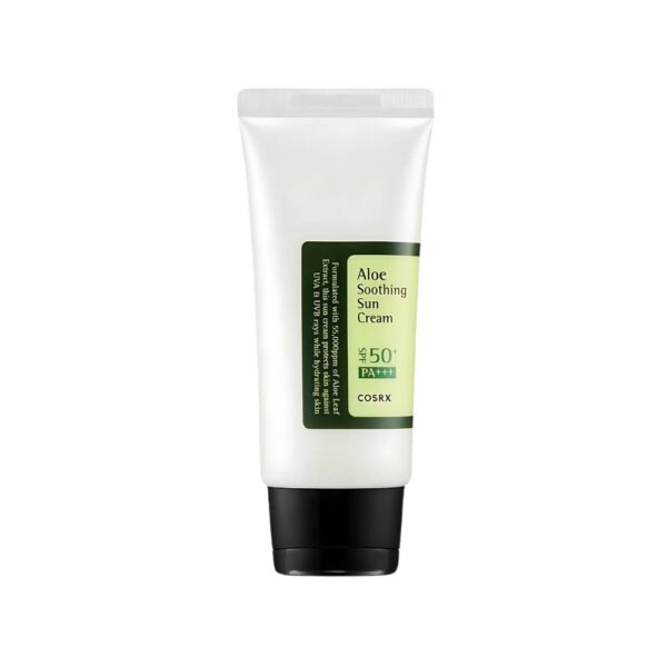 COSRX Aloe Soothing Sun Cream SPF50 50ml – Lightweight sunscreen with aloe for soft, protected, and calm skin with no white cast.