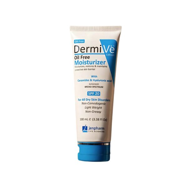 Jenpharm Dermive Oil Free Moisturizer – Light daily moisturizer for oily and normal skin with hyaluronic acid and ceramides.
