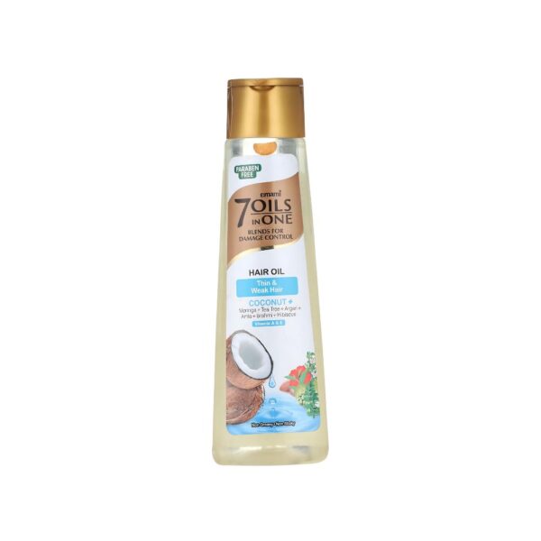 Emami 7 in 1 Coconut Hair Oil 100ml – Non-sticky hair oil for soft, shiny, and strong hair with coconut and natural herbs.