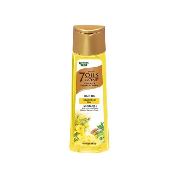Emami 7 in 1 Mustard Hair Oil 100ml – Natural hair oil with mustard, amla, and henna for hair growth and dandruff control.