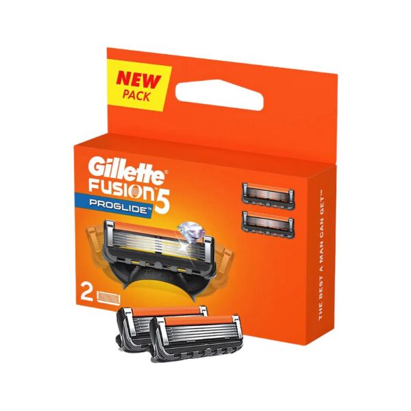 Gillette Fusion 5 ProGlide Power 2 Count with smooth glide, precision trimmer, and comfort strip.