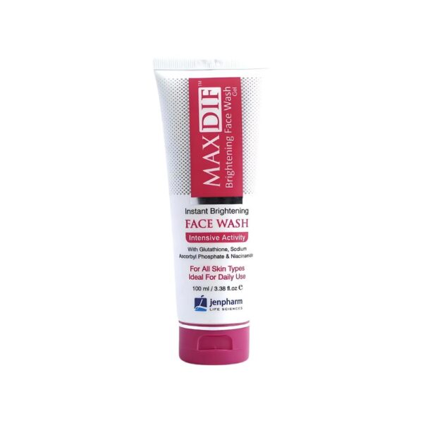 Jenpharm Maxdif Brightening Face Wash Gel – Cleans and brightens skin with Vitamin C, Niacinamide, and Glutathione.