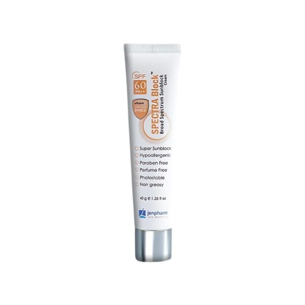 Jenpharm Spectra Block SPF 60 – Broad spectrum sunblock for dry and normal skin with no white cast.