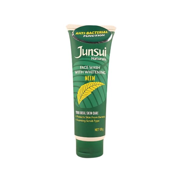 Junsui Whitening Neem Face Wash 100g – Clears pimples, blackheads, and oil with neem and yam bean for smooth, bright skin.