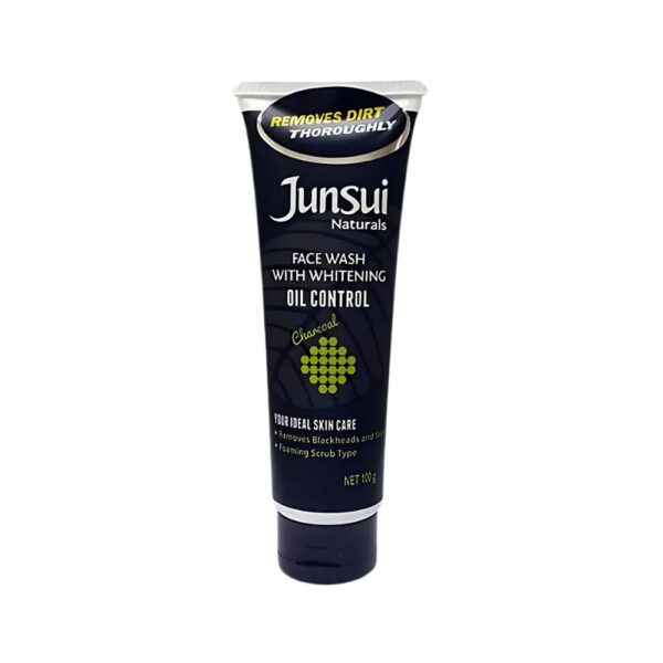 Junsui Whitening Oil Control Face Wash 100g – Charcoal and yam bean face wash to clear oil, remove blackheads, and brighten skin.