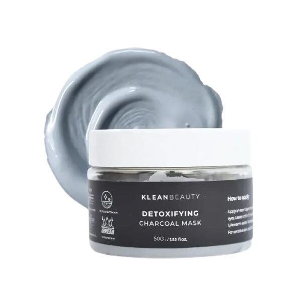 Klean Beauty Detoxifying Charcoal Mask 50g – Clay mask for oily skin to clean pores and reduce dark spots and breakouts.