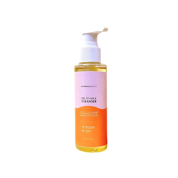Klean Beauty Oil to Milk Cleanser 100ml – Gentle face cleanser that removes makeup, clears pores, and hydrates skin with natural oils.
