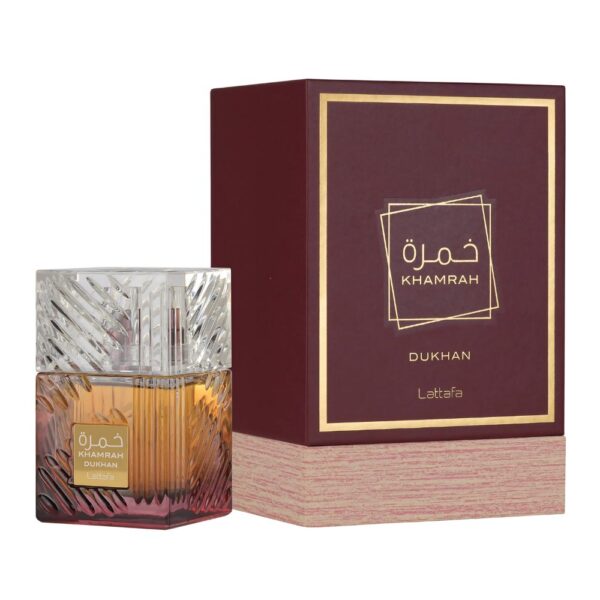 Lattafa Khamrah Dukhan Perfume 100ml – Bold EDP with spicy, smoky, and sweet notes for men.