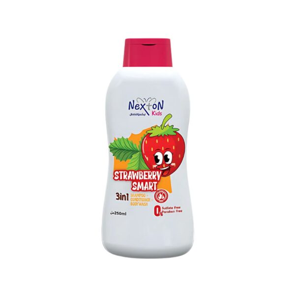 Nexton Kids 3 in 1 Shampoo Strawberry – Tear-free strawberry shampoo, conditioner, and body wash for kids.