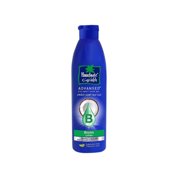 Parachute Biotin Coconut Hair Oil – Strengthens hair, reduces hair fall, and adds shine with biotin and coconut.