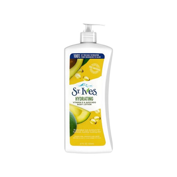 St. Ives Vitamin E & Avocado Body Lotion 621ml – Deep moisturizing lotion for dry skin with avocado oil and vitamin E.