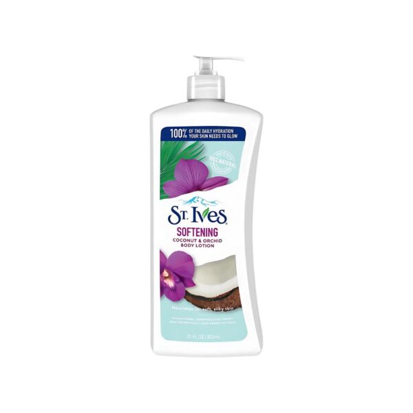 St. Ives Coconut & Orchid Body Lotion 621ml – Moisturizing body lotion with natural coconut milk and orchid extract for soft, smooth skin.