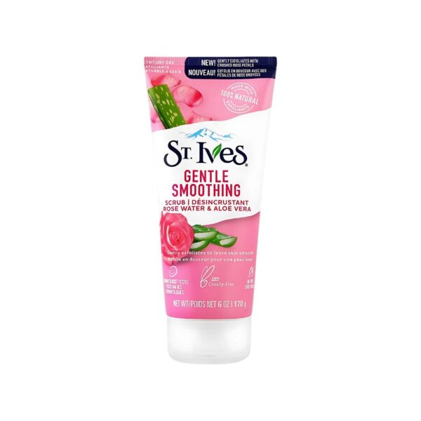 St. Ives Rose Water & Aloe Vera Scrub 170g – Face scrub with aloe vera and walnut for soft, gentle exfoliation and glowing skin.