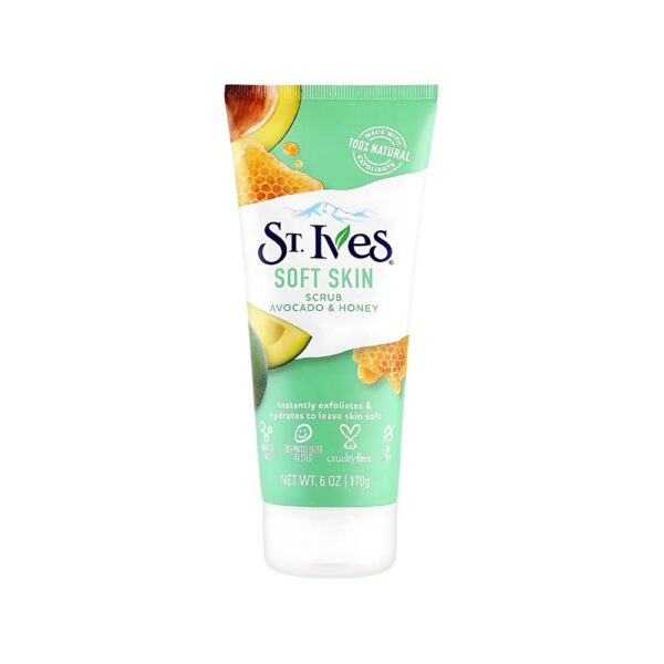 St. Ives Avocado & Honey Scrub 170g – Natural face scrub for dry skin with walnut shell, avocado, and honey.