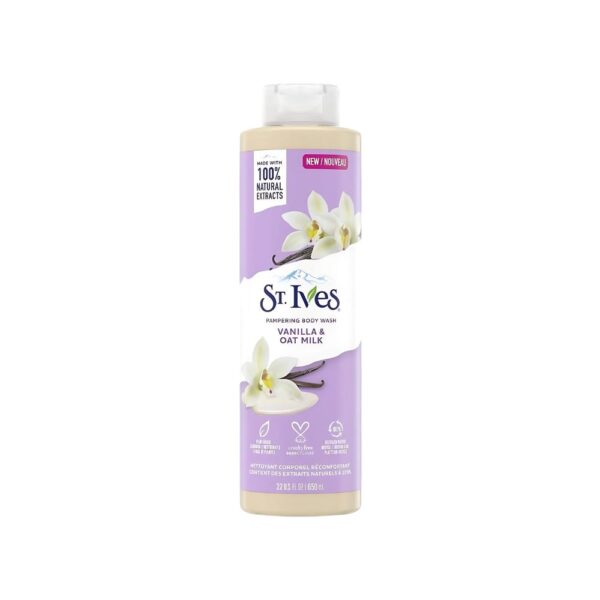 St. Ives Vanilla & Oat Milk Body Wash 650ml – Soothing body wash with oat milk and vanilla for soft skin.
