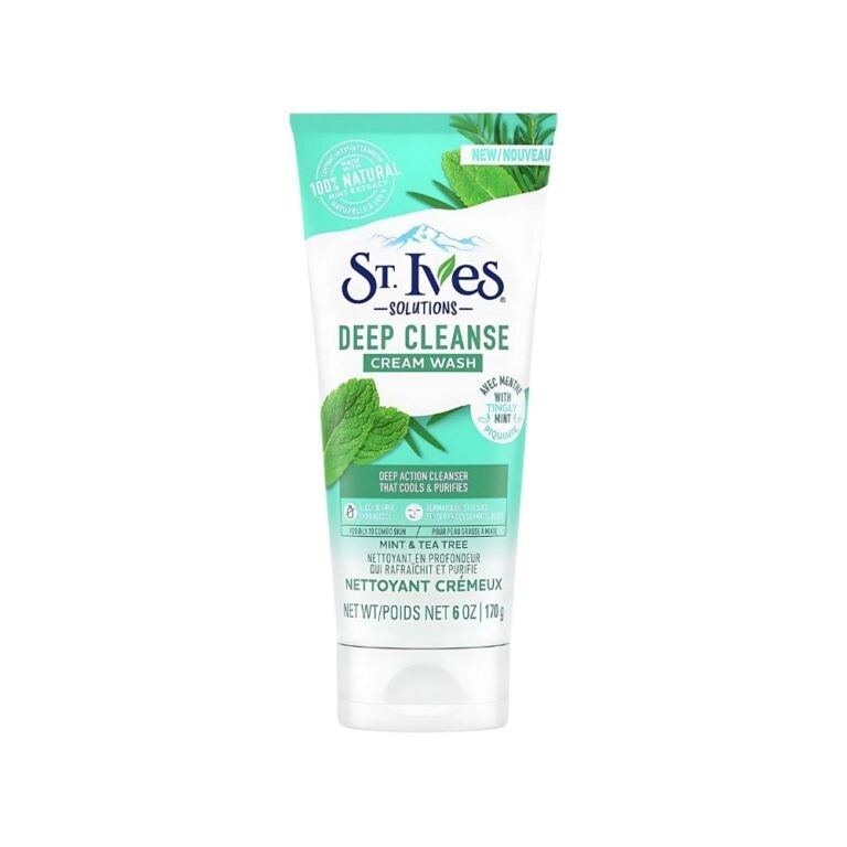 St. Ives Deep Cleanse Cream Face Wash 170G – Cream Face Cleanser With Mint And Tea Tree Oil For Oily And Acne-Prone Skin.