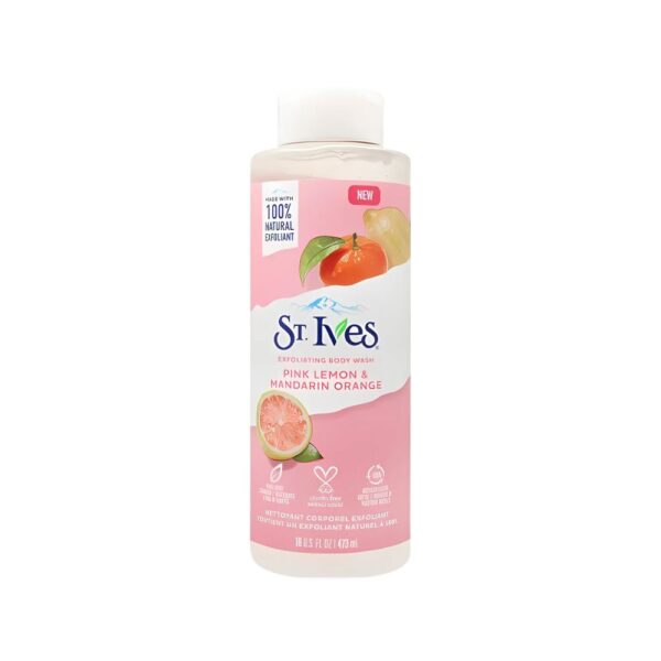 St. Ives Pink Lemon & Mandarin Orange Body Wash 473ml – Citrus exfoliating body wash with walnut shell for glowing, smooth skin.