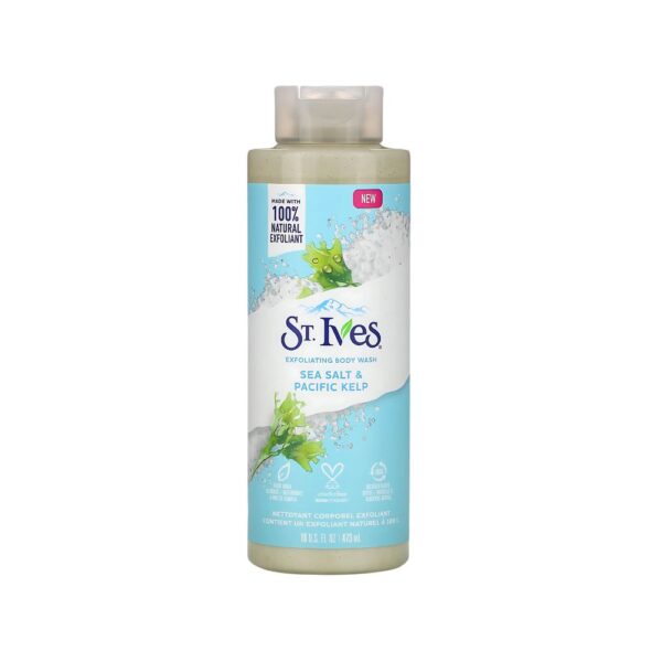 St. Ives Sea Salt & Pacific Kelp Body Wash 473ml – Exfoliating cleanser with ocean minerals and walnut scrub for smooth, refreshed skin.