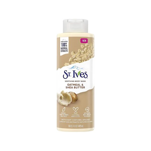St. Ives Soothing Oatmeal & Shea Butter Body Wash 473ml – Creamy soothing cleanser for dry skin with natural oatmeal and shea butter.