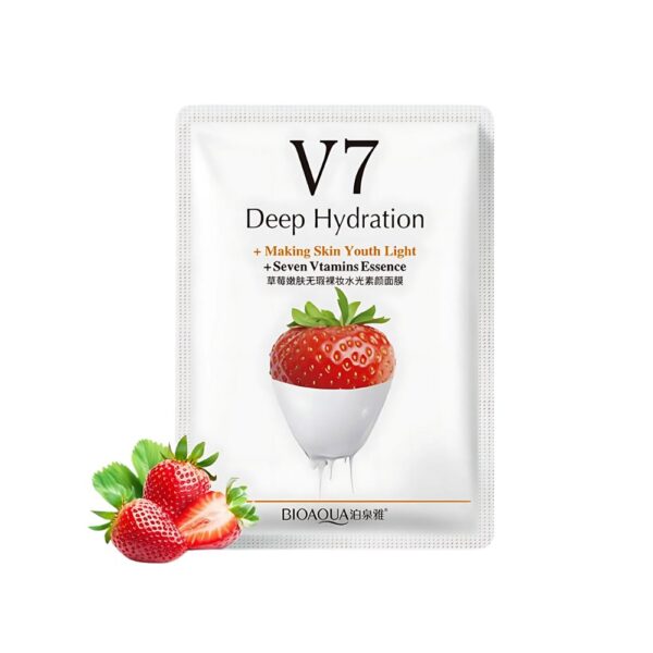 BIOAQUA V7 Strawberry Mask – Peel-off Deep Hydration mask with fruit extracts for glowing, soft skin.