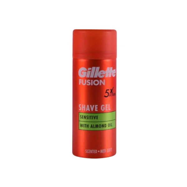 Gillette Fusion Shave Gel Sensitive 75ml with Almond Oil for smooth shave and razor burn protection in Pakistan.