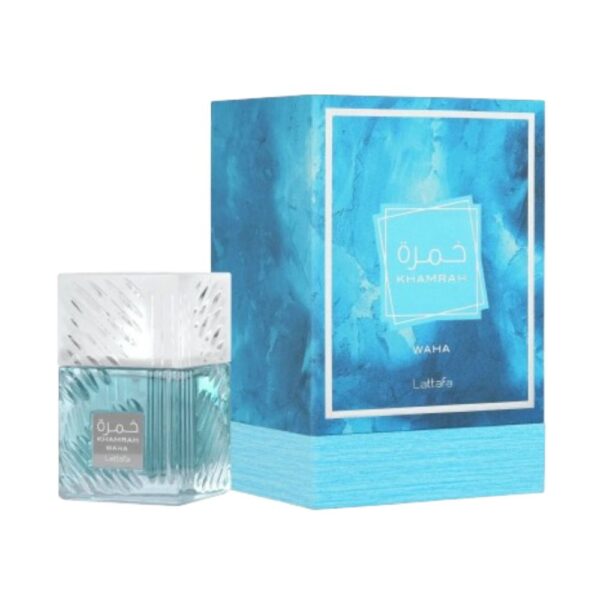 Lattafa Khamrah Waha Eau De Parfum 100ml fresh aquatic unisex fragrance with citrus, cucumber, vanilla and woody notes.