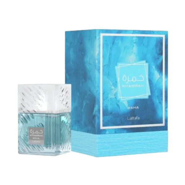 Lattafa Khamrah Waha Eau De Parfum 100ml fresh aquatic unisex fragrance with citrus, cucumber, vanilla and woody notes.